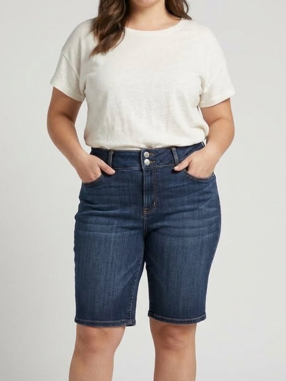 Seven7‎ Tummyless Mid Rise Control Top Bermuda Jean Shorts Size 12
